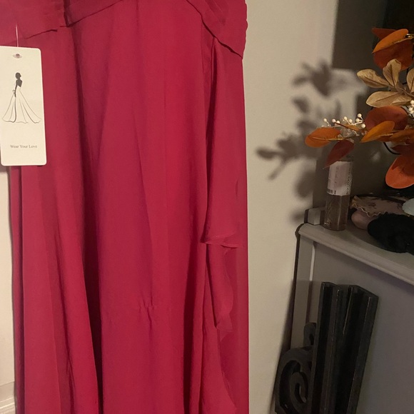 Fuchsia Prom Evening Dress with Ruffle - Picture 4 of 6